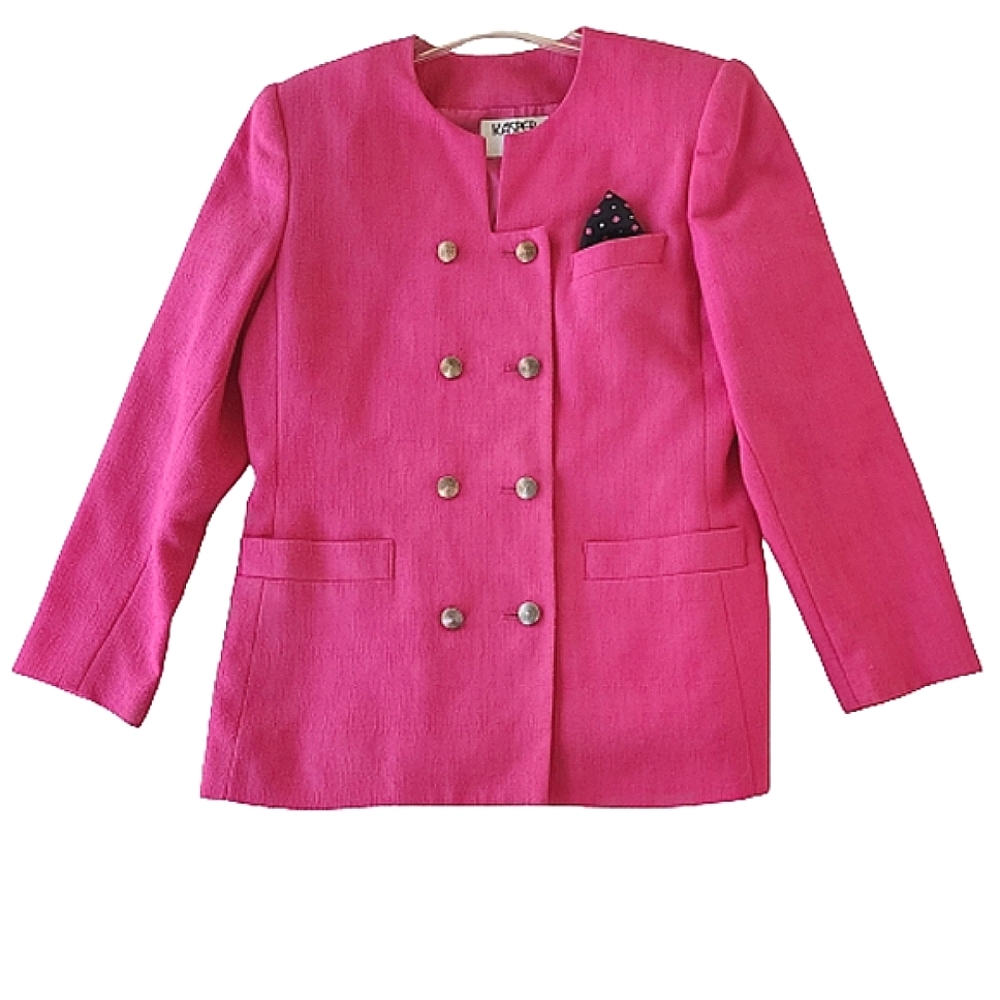 Womens 10P Kasper Career Double-Breasted Hot Pink Barbiecore Blazer Skirt Suit